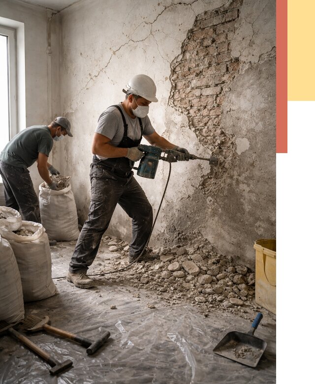 Демонтаж штукатурки со стен в Куйбышеве от 7466 руб/м² — быстро и недорого | ОТДЕЛОЧНИК-Кбш