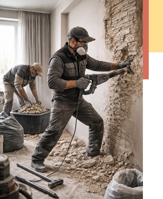 Демонтаж декоративного камня в Куйбышеве от 1504 руб/м² — быстро и недорого | ОТДЕЛОЧНИК-Кбш