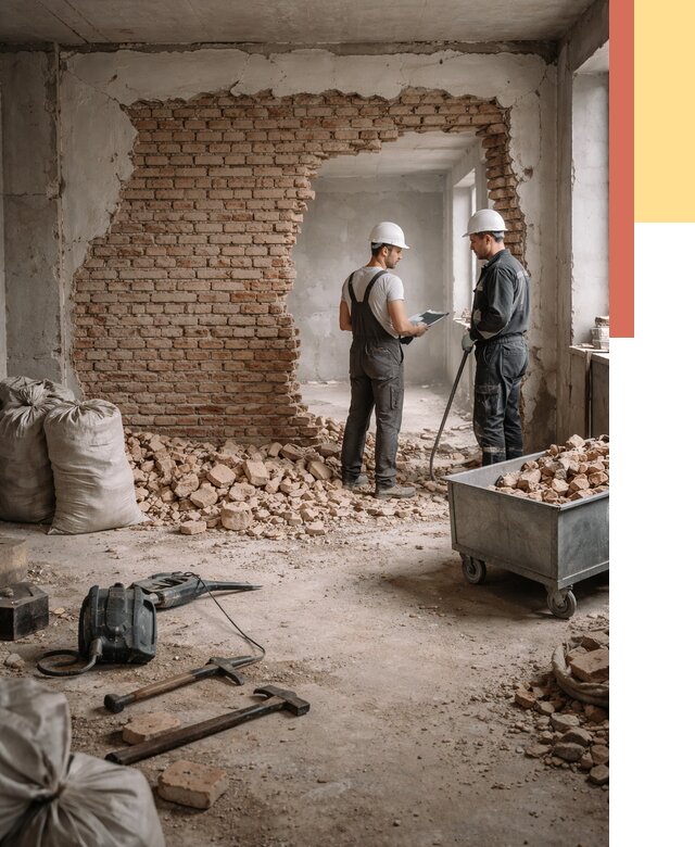 Демонтаж кирпичных стен в Куйбышеве от 4355 руб. — быстро, недорого, под ключ | ОТДЕЛОЧНИК-Кбш