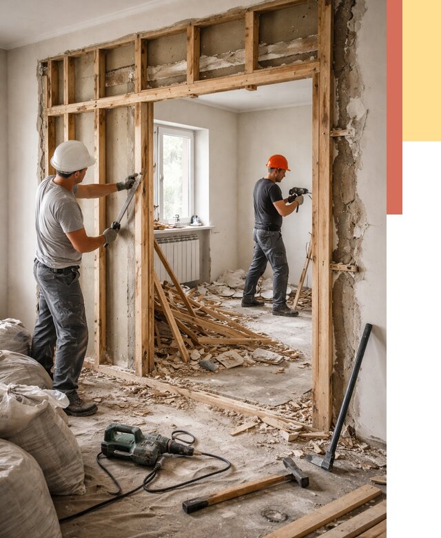 Демонтаж деревянных перегородок в Куйбышеве от 3318 руб. — быстро и недорого | ОТДЕЛОЧНИК-Кбш