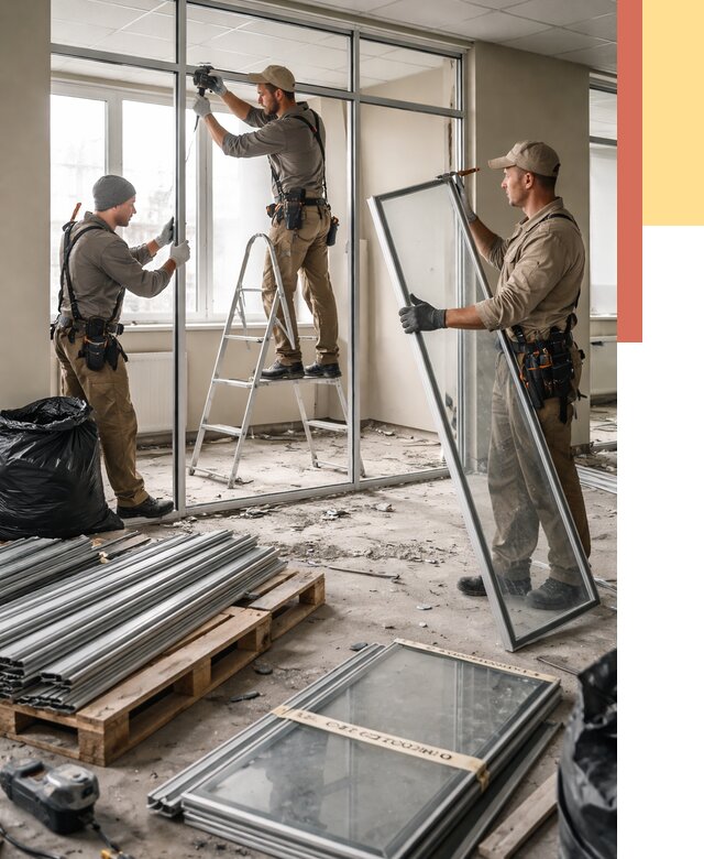 Демонтаж алюминиевых перегородок в Куйбышеве от 4355 руб. — быстро и недорого | ОТДЕЛОЧНИК-Кбш