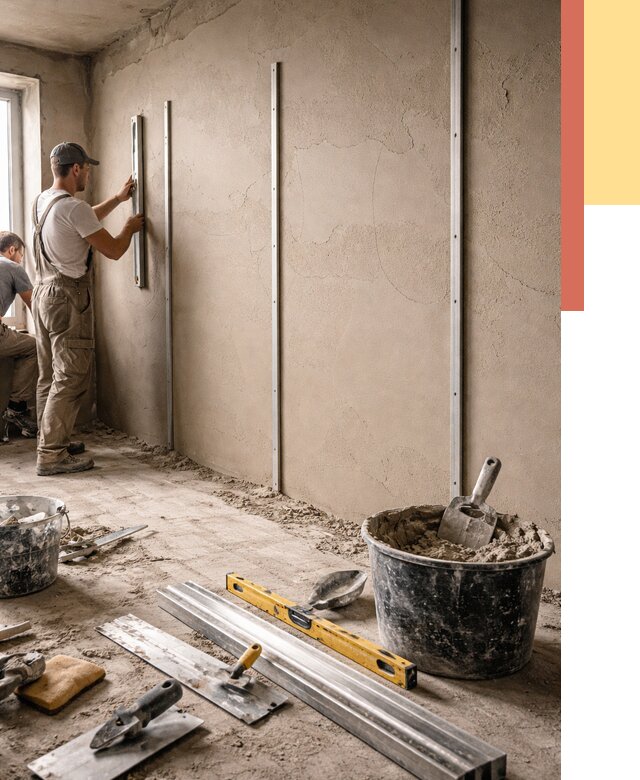 Штукатурка стен по маякам в Куйбышеве от 5703 руб./м² — выравнивание под ключ | ОТДЕЛОЧНИК-Кбш