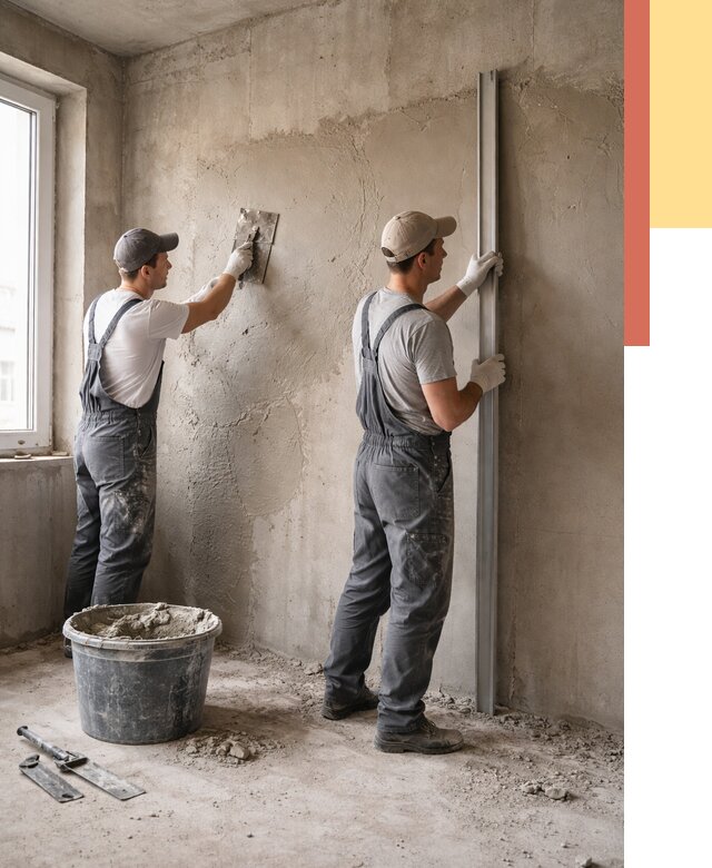 Штукатурка бетонных стен в Куйбышеве от 4666 руб/м² — качественно и быстро | ОТДЕЛОЧНИК-Кбш