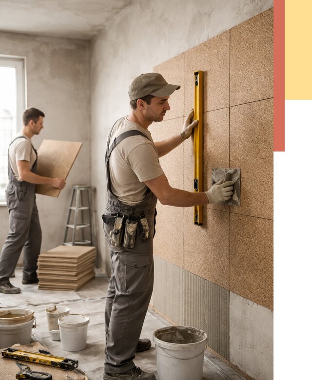 Монтаж пробковых панелей на стены в Куйбышеве от 3629 руб. — ОТДЕЛОЧНИК-Кбш