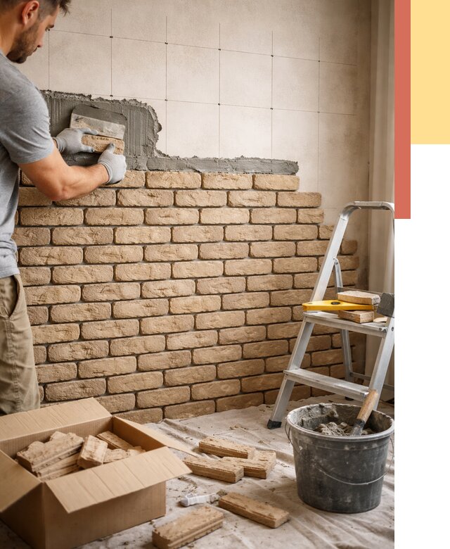 Монтаж декоративного кирпича в Куйбышеве от 3318 руб./м² — быстро и недорого | ОТДЕЛОЧНИК-Кбш