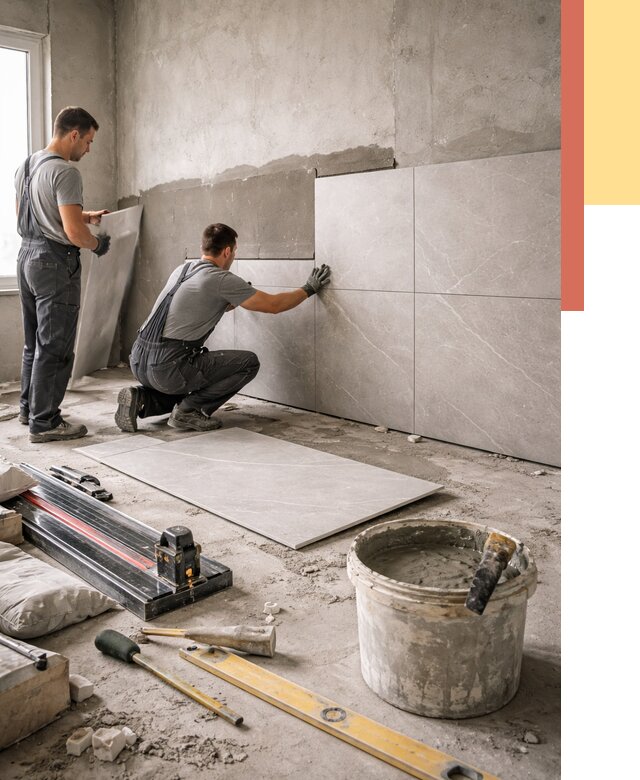 Облицовка стен керамогранитом в Куйбышеве от 4355 руб./м² — услуги под ключ | ОТДЕЛОЧНИК-Кбш