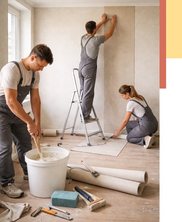 Оклейка стен обоями в Куйбышеве от 3629 руб/м2 — быстро и недорого | ОТДЕЛОЧНИК-Кбш