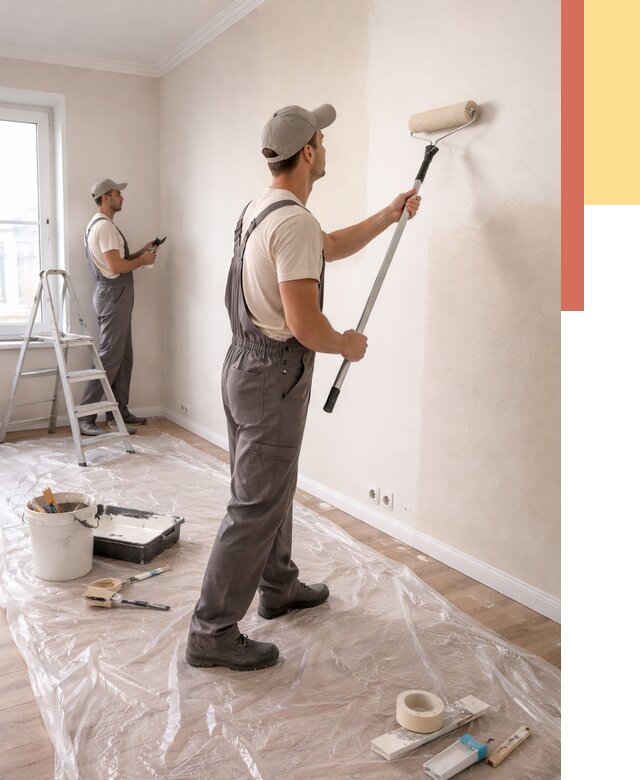 Покраска стен акриловой краской в Куйбышеве от 3629 руб./м² — быстро и недорого | ОТДЕЛОЧНИК-Кбш