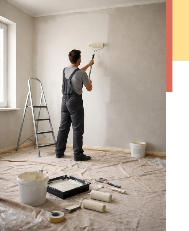 Покраска стен моющейся краской в Куйбышеве от 363 руб./м² — быстро и недорого | ОТДЕЛОЧНИК-Кбш