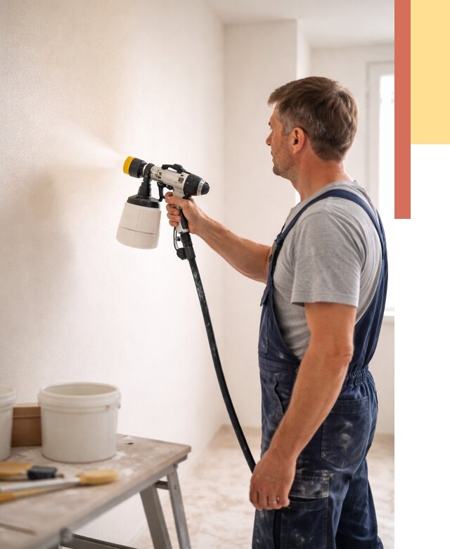 Покраска стен краскопультом в Куйбышеве от 7777 руб. — механизированная покраска | ОТДЕЛОЧНИК-Кбш