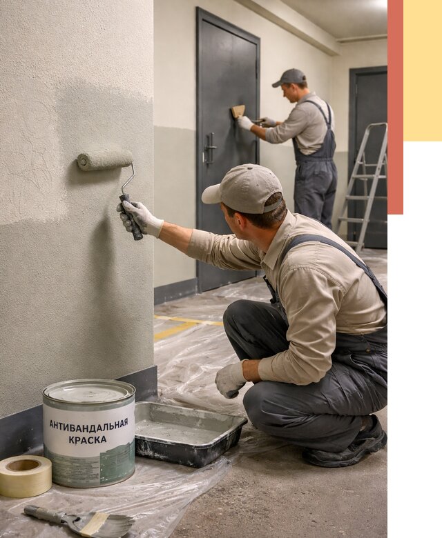 Покраска стен антивандальной краской в Куйбышеве от 4666 руб./м² под ключ | ОТДЕЛОЧНИК-Кбш