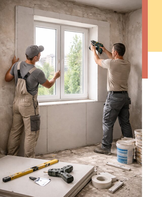 Монтаж откосов из гипсокартона в Куйбышеве от 4666 руб. под ключ | ОТДЕЛОЧНИК-Кбш