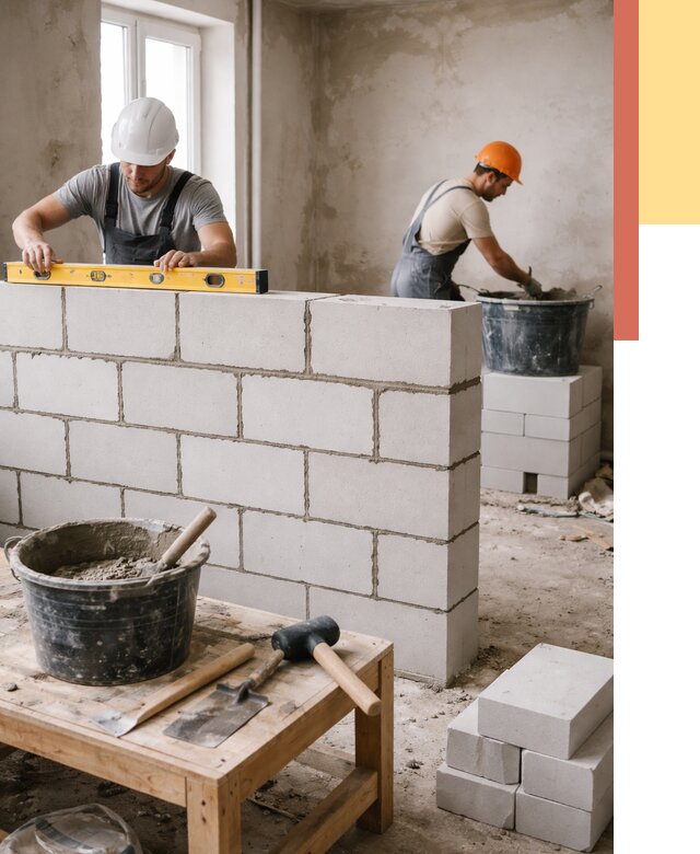 Кладка перегородок из газобетона в Куйбышеве от 3318 руб. под ключ | ОТДЕЛОЧНИК-Кбш