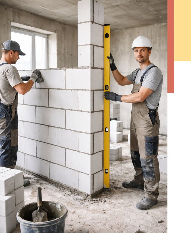 Кладка перегородок из пеноблока в Куйбышеве от 1866 руб. под ключ | ОТДЕЛОЧНИК-Кбш