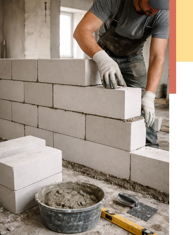 Кладка перегородок из силикатного блока в Куйбышеве от 4148 руб. под ключ | ОТДЕЛОЧНИК-Кбш