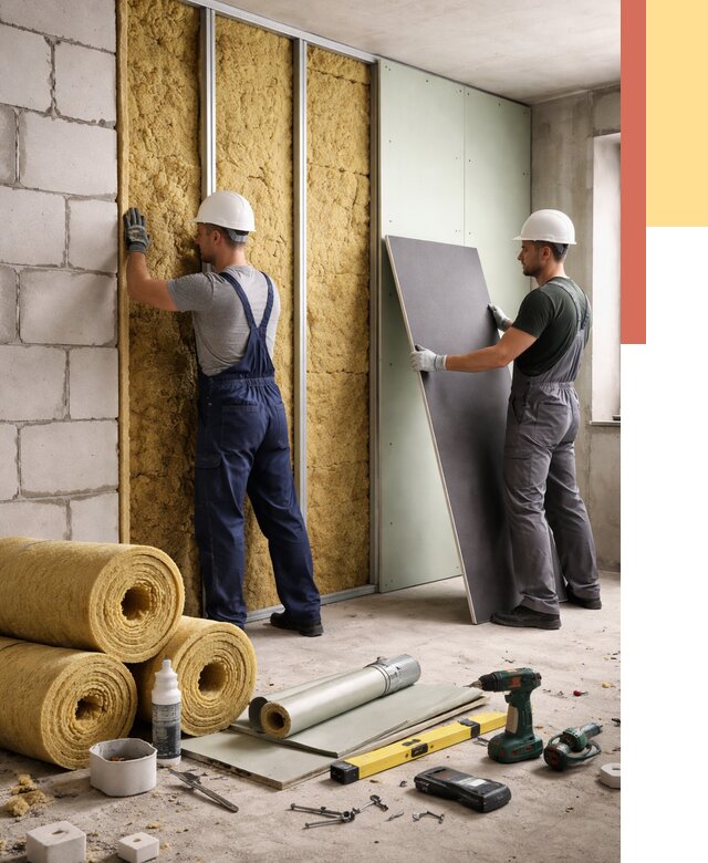 Шумоизоляция перегородок из блоков в Куйбышеве от 1918 руб./м² — быстро и недорого | ОТДЕЛОЧНИК-Кбш