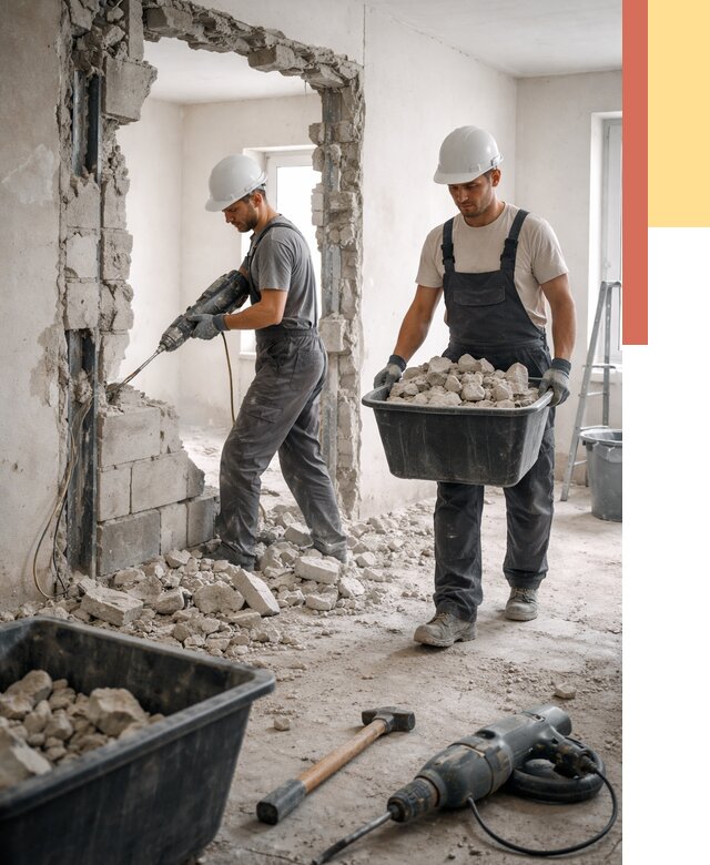 Демонтаж блоковых перегородок в Куйбышеве от 3888 руб. — быстро и недорого | ОТДЕЛОЧНИК-Кбш