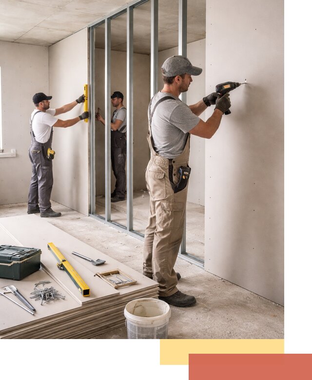 Однослойная перегородка из гипсокартона в Куйбышеве под ключ, монтаж и отделка