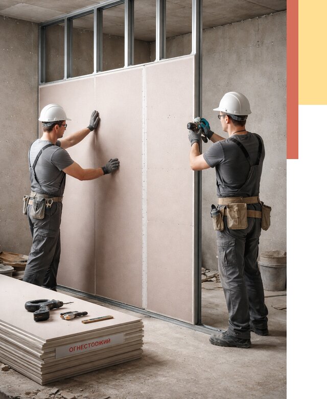 Перегородка из огнестойкого гипсокартона в Куйбышеве от 1918 руб. под ключ | ОТДЕЛОЧНИК-Кбш