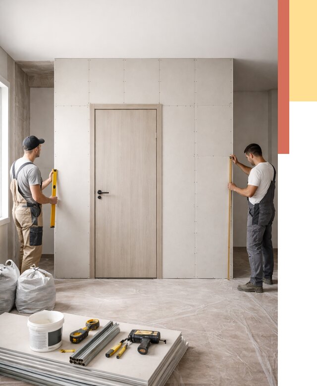 Перегородка из гипсокартона с дверью в Куйбышеве от 4666 руб. под ключ | ОТДЕЛОЧНИК-Кбш