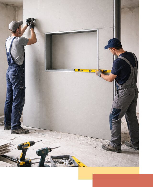 Перегородка из гипсокартона с нишей под декор в Куйбышеве