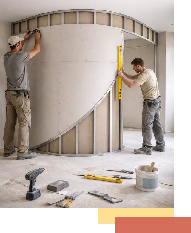 Радиусная перегородка из гипсокартона в Куйбышеве под ключ