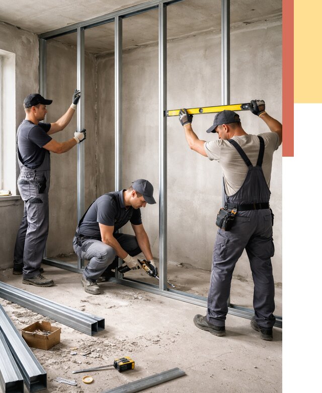 Монтаж каркаса перегородки из профиля в Куйбышеве от 778 руб. | ОТДЕЛОЧНИК-Кбш