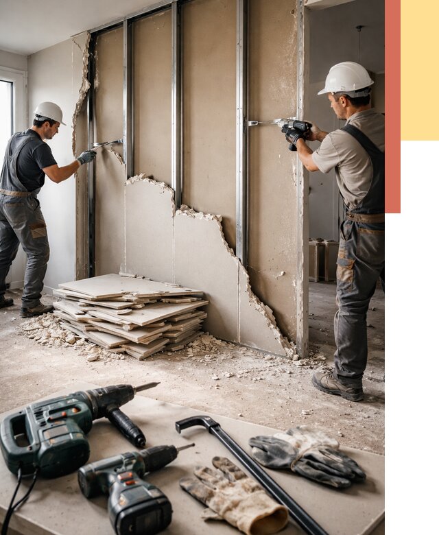 Демонтаж перегородки из гипсокартона в Куйбышеве от 1244 руб. быстро и недорого | ОТДЕЛОЧНИК-Кбш