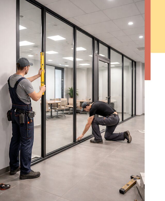 Каркасные стеклянные перегородки в Куйбышеве под ключ от 9539 руб. | ОТДЕЛОЧНИК-Кбш