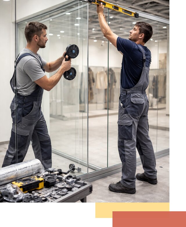 Стеклянные перегородки для магазинов в Куйбышеве — монтаж и установка