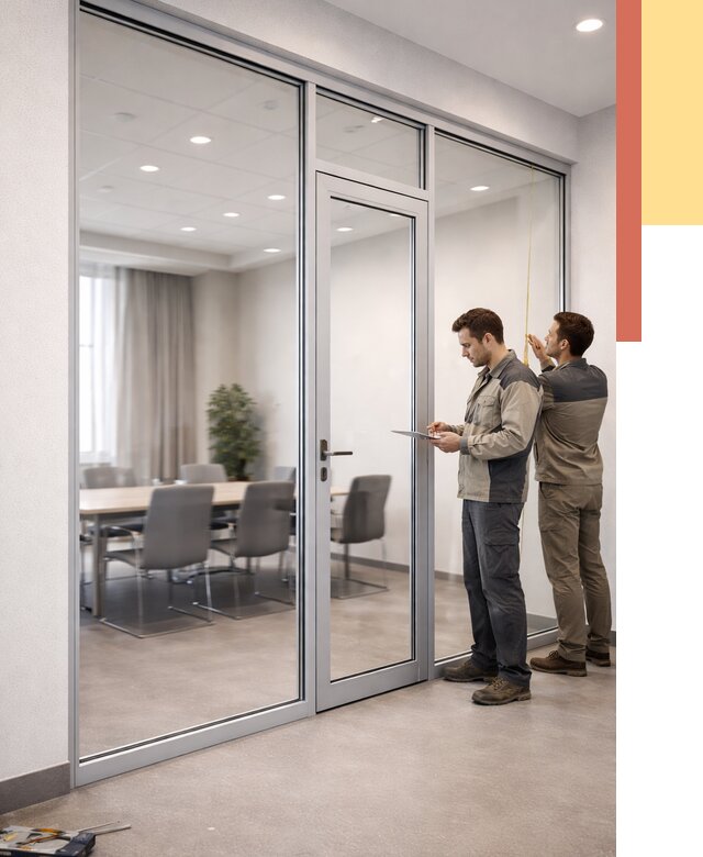 Установка и монтаж алюминиевых перегородок со стеклом в Куйбышеве от 8503 руб. | ОТДЕЛОЧНИК-Кбш