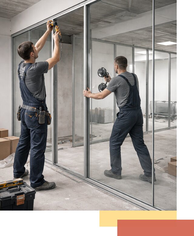 Алюминиевые перегородки со стеклом в Куйбышеве — изготовление и монтаж