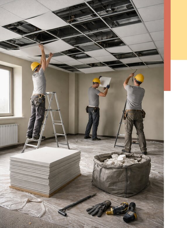 Демонтаж потолка Армстронг в Куйбышеве от 4666 руб. быстро и недорого | ОТДЕЛОЧНИК-Кбш