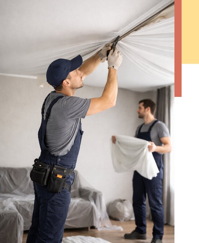 Демонтаж натяжного потолка в Куйбышеве от 4666 руб. — снятие и разбор под ключ | ОТДЕЛОЧНИК-Кбш