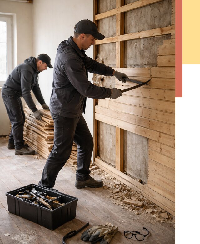 Демонтаж вагонки в Куйбышеве от 3940 руб/м2 — быстро и недорого | ОТДЕЛОЧНИК-Кбш