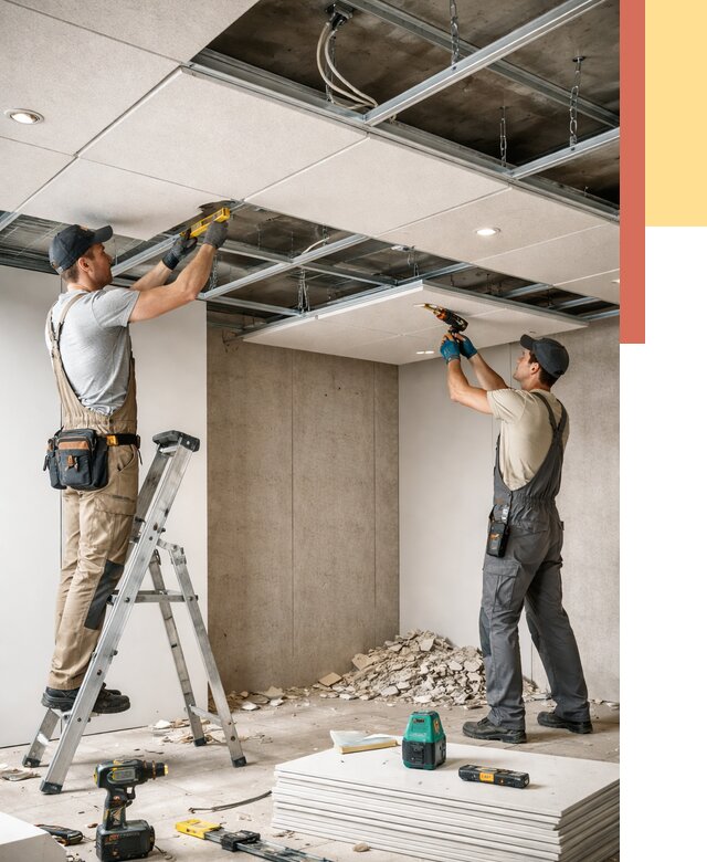 Монтаж акустического потолка в Куйбышеве от 6740 руб/м2 — быстро и недорого | ОТДЕЛОЧНИК-Кбш