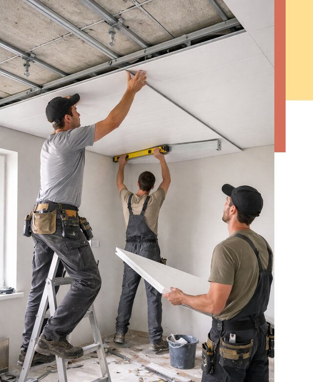 Монтаж потолка из ПВХ панелей в Куйбышеве от 3629 руб./м2 — быстро и недорого | ОТДЕЛОЧНИК-Кбш