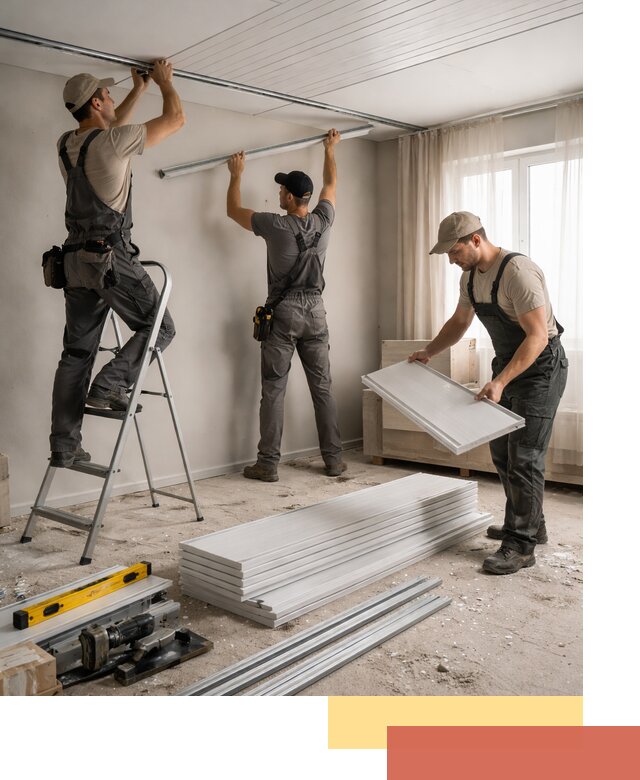 Монтаж потолка из ПВХ панелей в Куйбышеве оперативно и качественно