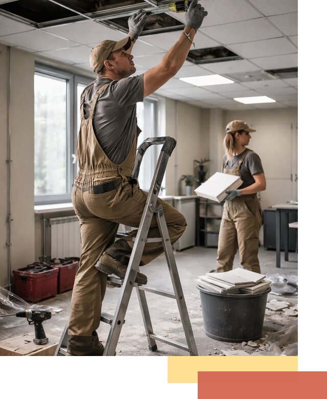 Ремонт потолка Армстронг и замена плит в Куйбышеве