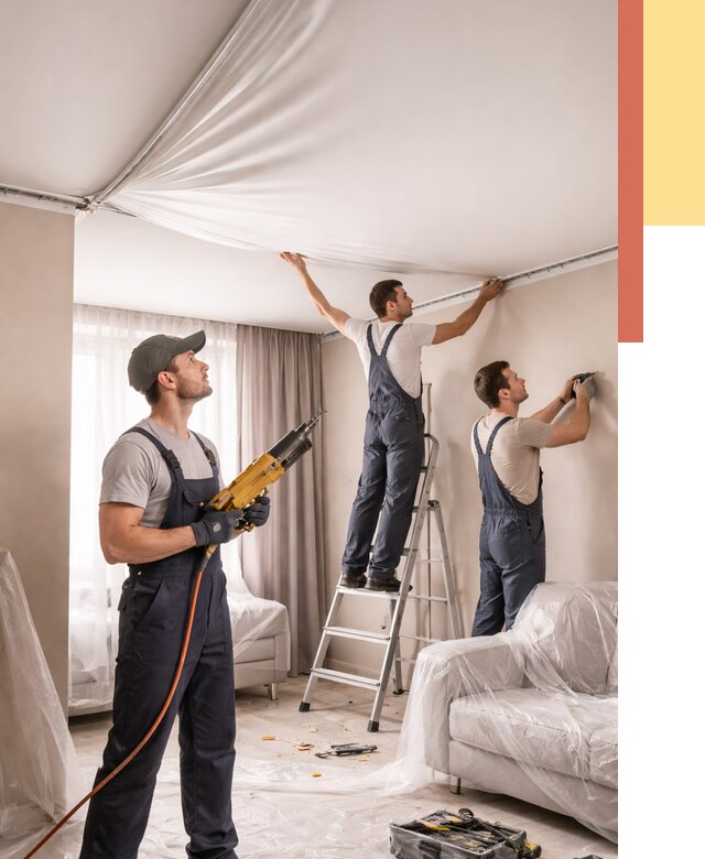 Установка натяжного потолка в Куйбышеве от 4666 руб. | Быстро и недорого — ОТДЕЛОЧНИК-Кбш