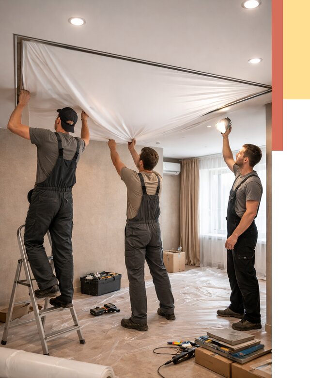 Монтаж ПВХ натяжного потолка в Куйбышеве от 3629 руб. под ключ | ОТДЕЛОЧНИК-Кбш