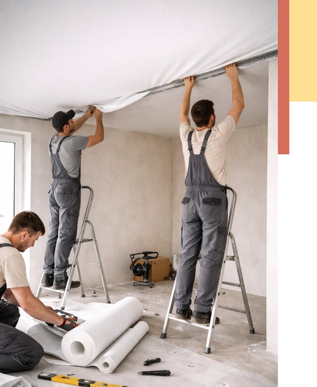 Монтаж тканевого натяжного потолка в Куйбышеве от 3629 руб. под ключ | ОТДЕЛОЧНИК-Кбш