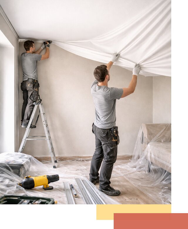 Монтаж тканевого натяжного потолка в Куйбышеве недорого и быстро