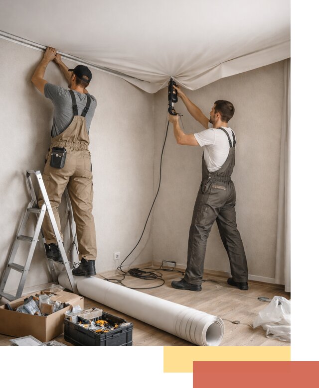 Монтаж цветного натяжного потолка в Куйбышеве за один день