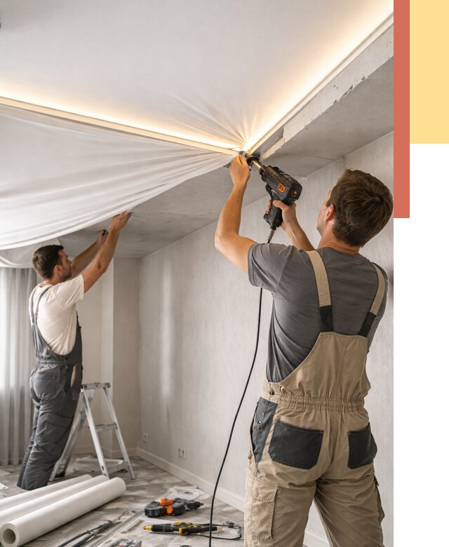 Монтаж натяжного потолка с подсветкой в Куйбышеве от 985 руб. | ОТДЕЛОЧНИК-Кбш