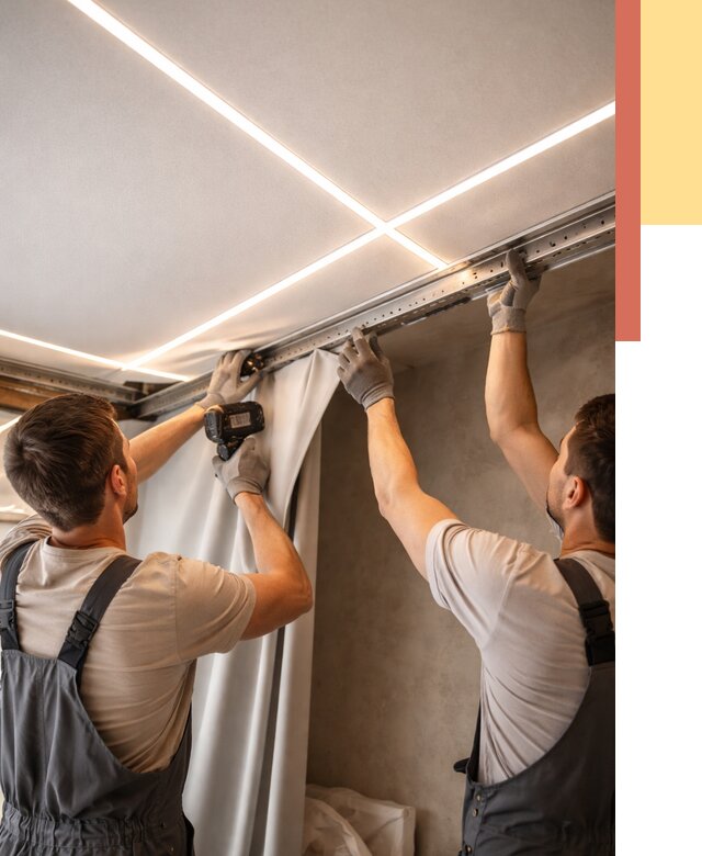 Монтаж натяжного потолка со световыми линиями в Куйбышеве от 1244 руб. | ОТДЕЛОЧНИК-Кбш