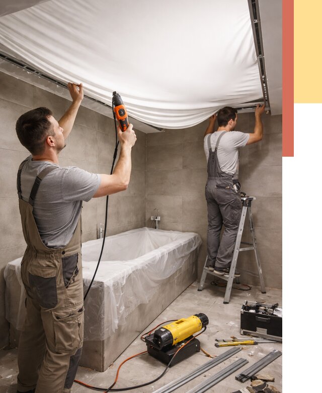 Монтаж натяжного потолка в ванной в Куйбышеве от 1244 руб. под ключ | ОТДЕЛОЧНИК-Кбш