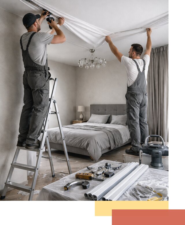 Монтаж натяжного потолка в спальне в Куйбышеве