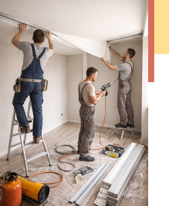 Монтаж натяжного потолка в студии в Куйбышеве от 5703 руб. — быстро и недорого | ОТДЕЛОЧНИК-Кбш