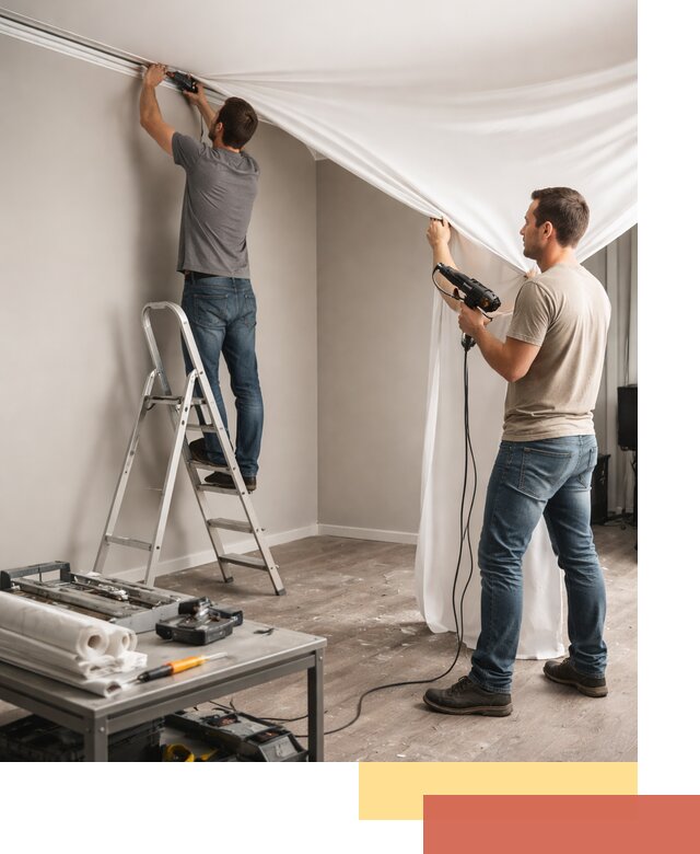 Монтаж натяжного потолка в студии в Куйбышеве